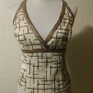 CARMEN MARC VALVO Bronze Sequin V Neck Top Size 8